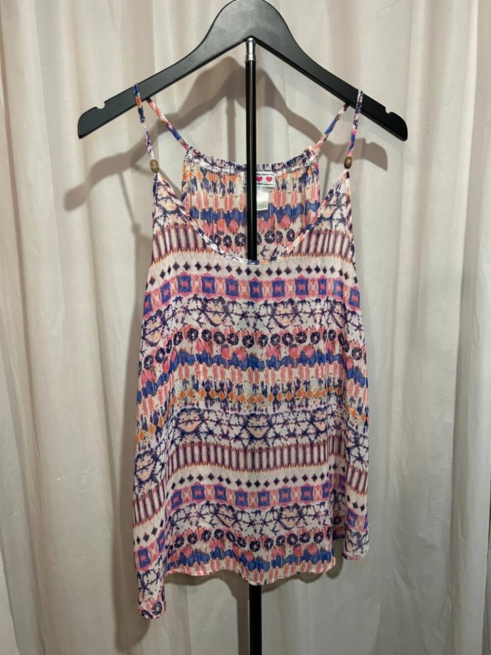 Three Pink Hearts Trixxi Top sheer pink and white women's size L